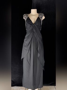 Black Jeweled Shoulder Prom Gown
